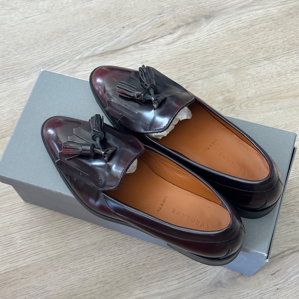 Everlane Burgundy Leather Tassel Loafers